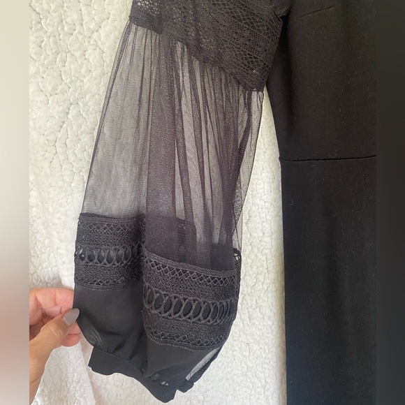 French Connection Mesh Lace Bubble Sleeve Short Shift Black Dress - Picture 5 of 5